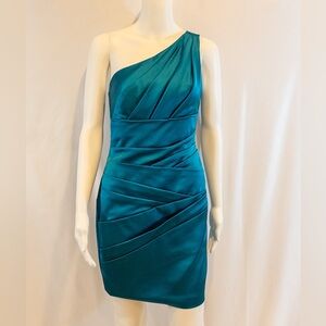 David’s Bridal Teal One Shoulder Asymmetrical Pleated  Women’s Dress size 2